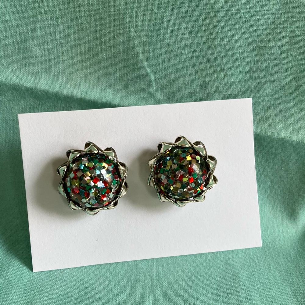 Vintage Glitter & Silvertone Earrings